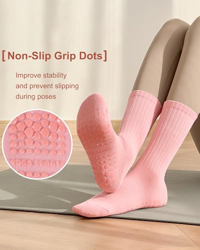 Non-Slip Pilates Socks for Women - 4 Pack in Black, Gray, Pink, White