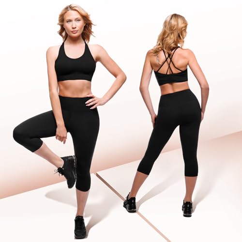 High Waisted Leggings with Pockets - Capri, Small-Medium, Black