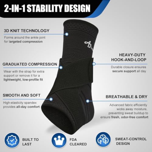 ABIRAM Ankle Brace Compression Sleeve with Adjustable Strap – Black XX-Large