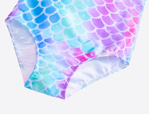 Girls One-Piece Swimsuit - Multicolor Scale Design, 7-8 Years
