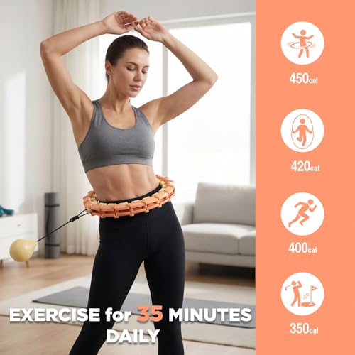 Weighted Fitness Hoop - Detachable 47 Inch Silent Hula - Orange