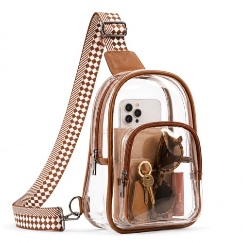 Clear Crossbody Bag for Stadium Events - Brown