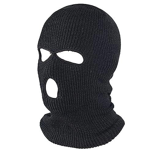 Winter Knitted Balaclava Ski Mask - Warm Full Face Cover - Pure Black
