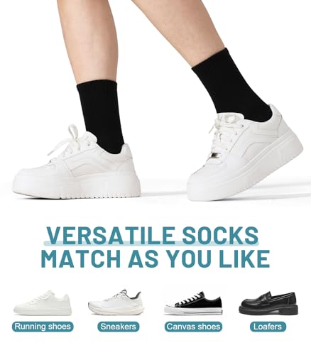Soft Cotton Striped Crew Socks for Daily Running - 4 Pairs Grey