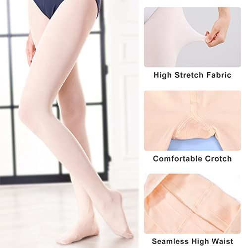 Girls Ballet Dance Tights - Soft Footless Leggings, Ballet Pink, 8-10 Years