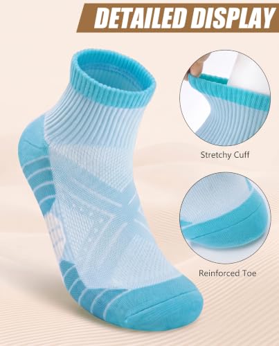 Women's Compression Ankle Crew Socks - Breathable Cushioned Socks, 6-9, Blue Purple Pink Yellow Green
