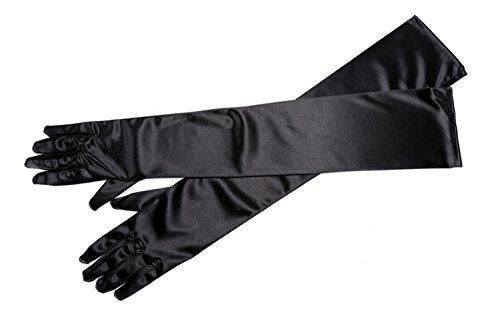 Long Satin Opera Gloves - Elegant Black Evening & Formal Costume Gloves