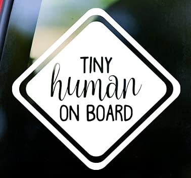 Tiny Human On Board Decal - White | Vinyl Car Sticker 5" x 4.75"