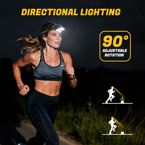 MIOISY Rechargeable LED Headlamp Black - Super Bright, 8 Modes, Adjustable, Waterproof
