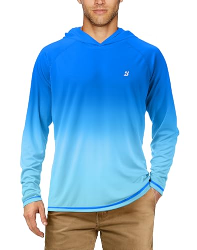 Roadbox Men's Fishing Sun Hoodie Blue Green Gradient Large UPF 50+ UV Protection Shirt