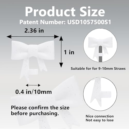 Glitter White Bow Straw Covers for 30 & 40 oz Tumblers - 3 Pcs Set