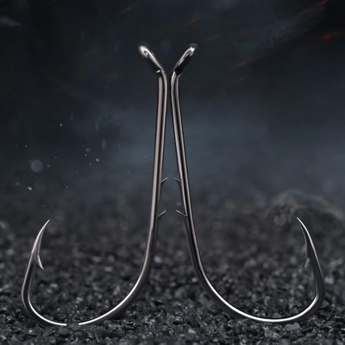 Baitholder Fishing Hooks 100 Pack - Double-Barbed Long Shank 8/0-#8, Black/Red (LURELINK)