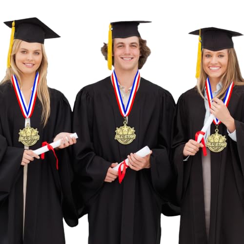 30 Pcs 2'' Gold All Star Award Medals with Ribbons