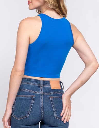Sleeveless Cami Crop Tank Top - Racerback Halter Neck - Large Kelly Green