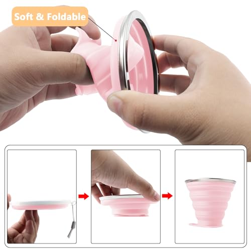 Collapsible Travel Cup 270ml - 2 Pack, Pink & Green Silicone