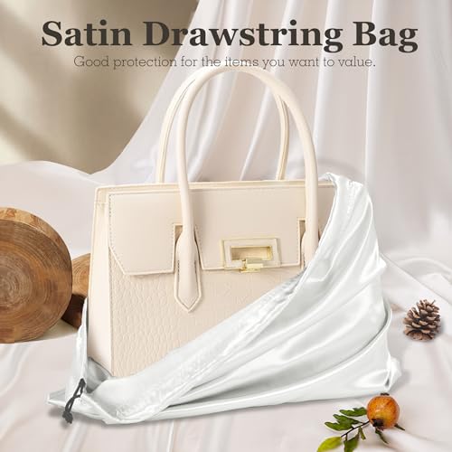 Drawstring Satin Dust Bags 3 Pack - White 19.6 x 15.7 in