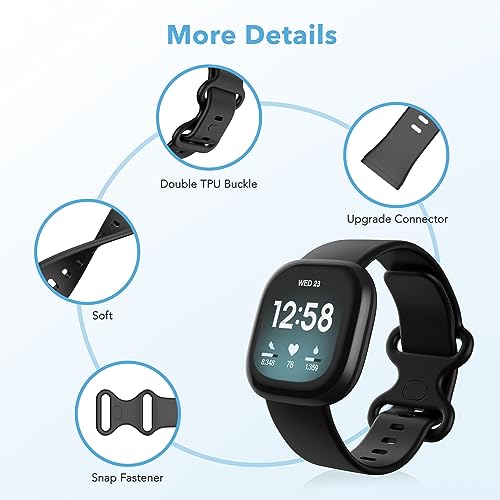 2 Pack Waterproof Replacement Bands for Fitbit Versa 3/4/Sense 2 - Black/Black, Large 7.1''-8.7''