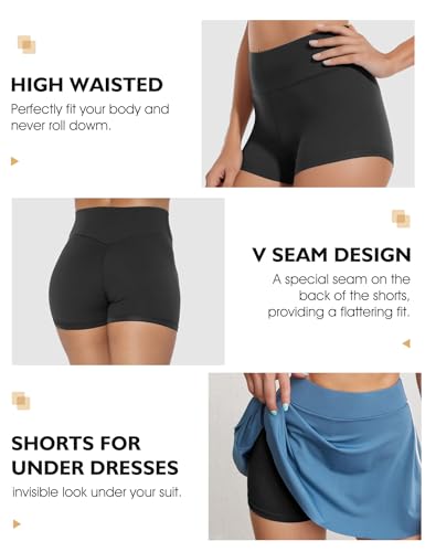 High Waisted Biker Shorts for Women - Soft Stretch Tummy Control - Black, Large