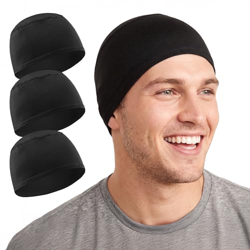 Tough Headwear Black 3-Pack Cooling Skull Caps for Men, Bike & Motorcycle Helmet Liner, UPF 50+