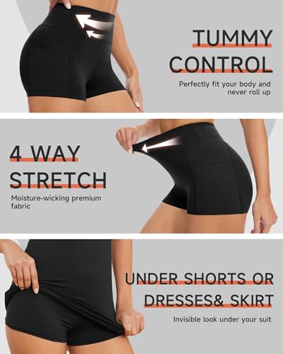High Waisted Biker Shorts for Women - 3 Inch Soft Black Spandex