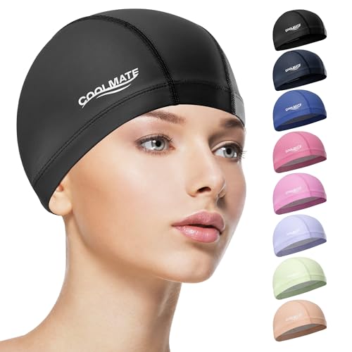 Fabric Swim Cap - Lightweight, Comfortable Fit - Black, Medium