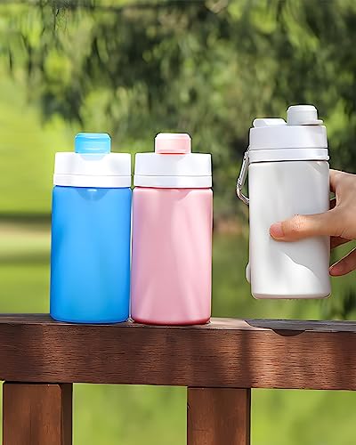Collapsible Silicone Water Bottle - 20oz Portable Foldable Sport Bottle - Blue