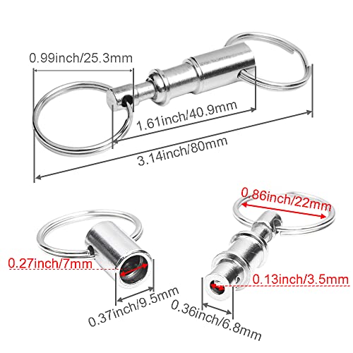 3 Pack Quick Release Detachable Keychain - Dual Pull Apart Metal Key Ring