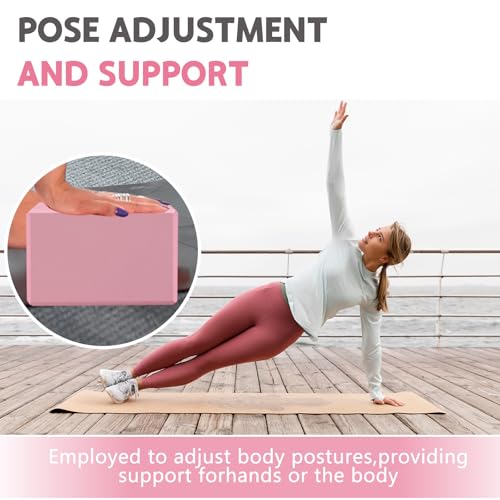 Yoga Blocks - 9"x6"x3" Pink Premium Foam, Non-Slip, Lightweight