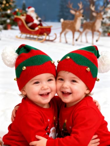 Christmas Elf Knitted Hat for Kids - Red & Green Beanie (1-6 Years)