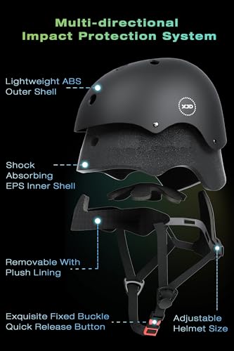 Kids Bike Helmet Set for Ages 3-14, Black & Medium Size with Protective Pads