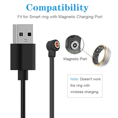 Smart Ring Charger Cable - 2-Pack Magnetic Charging Cables - Black