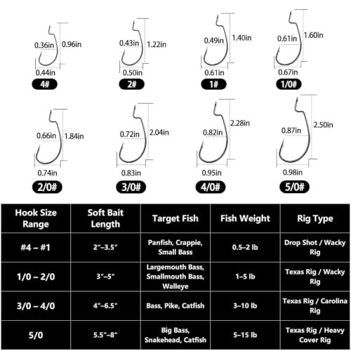 EWG Hooks for Bass Fishing - 50pcs Black Worm Hooks