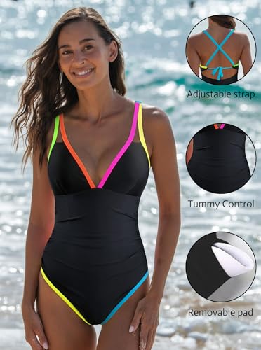 Popvil Women's One-Piece Swimsuit with Tummy Control – Medium, Black, 2026