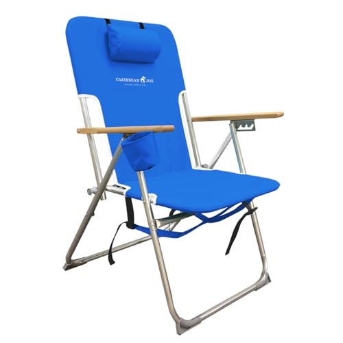 Caribbean Joe 4-Position Folding Beach Chair with Headrest & Cup Holder