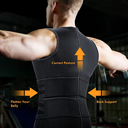 Sauna Vest Waist Trainer for Men - Black 1XL (Waist 36-38) - 2 Belts