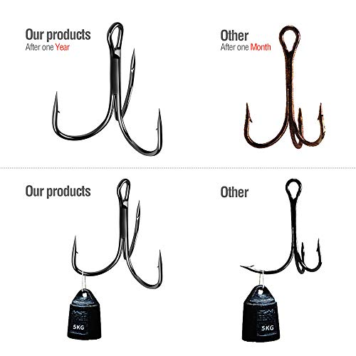 High Carbon Steel Treble Hooks - 20 Pack, Size 14, Black Chrome