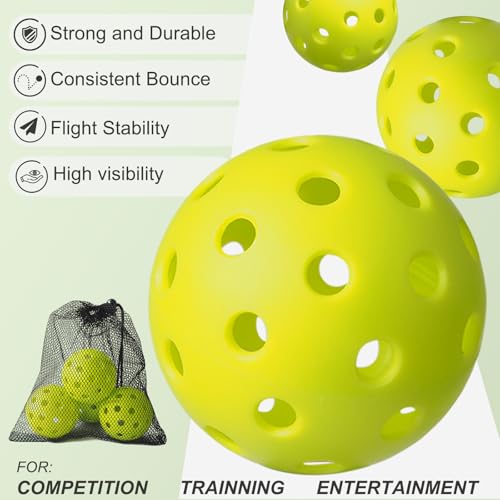 4 Pack Outdoor Pickleball Balls - 40 Hole High-Visibility TPE with Mesh Bag