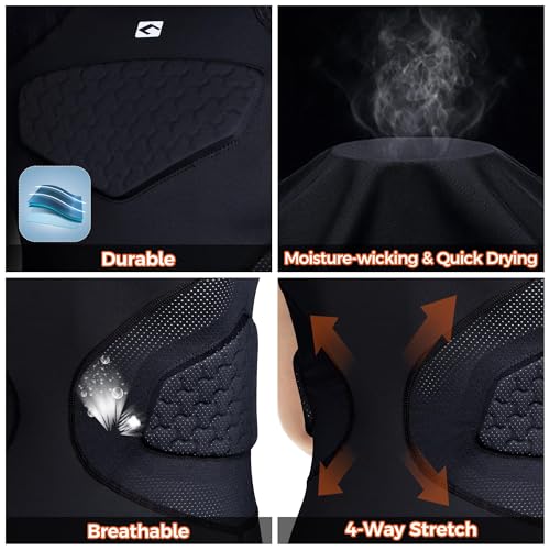 Youth Football Padded Shirt with 5-Pad Protection - Black, Medium