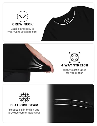 Womens Short Sleeve Compression Shirt - Quick Dry - Medium Black