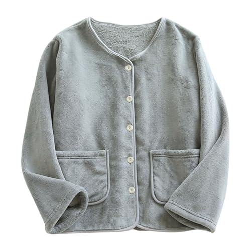 Fluffy Pajama Top - Plush Button Down Sleepwear Jacket - Gray, X-Large