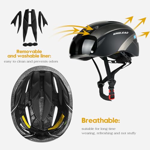 KINGLEAD Adult Bike Helmet with Magnetic Visor - Black Titanium, Adjustable