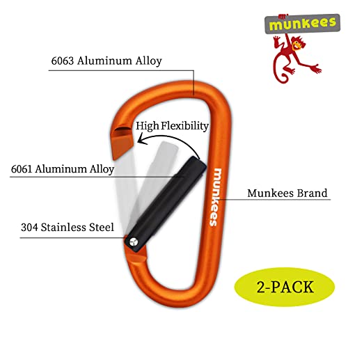 Mini Aluminum Carabiner Clip Keychain - 2 Pack, Small Orange