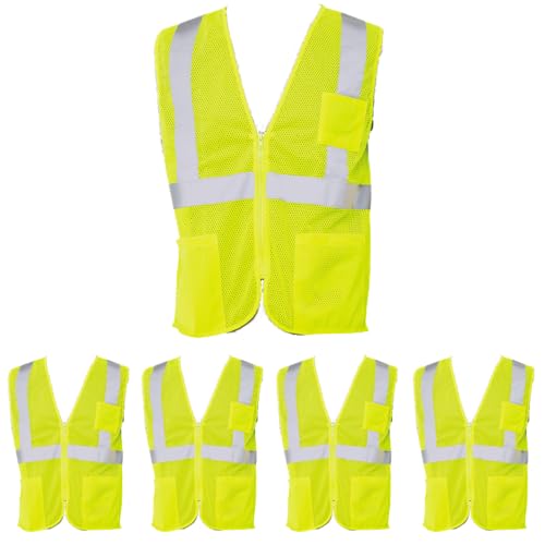 ATERET Reflective High Visibility Safety Vest, Class 2 Type R, 5 Pack I Compliance with ANSI/ISEA 107-2015