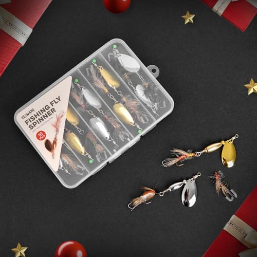 10 Pcs Trout Spinner Lures with Stimulator & Rooster Tail - Hand-Tied Fishing Baits for Bass Pike Salmon