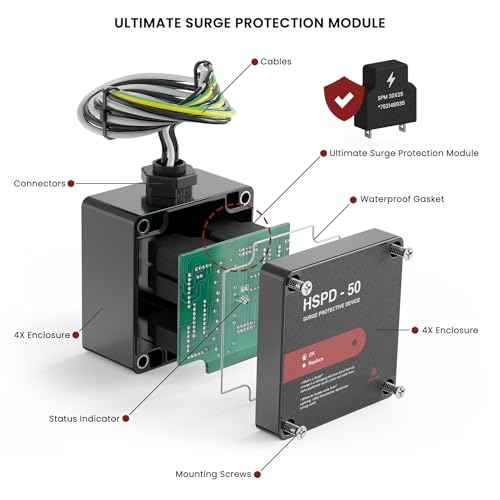 HSPD Square Whole Home Surge Protective Device, Type 1 SPD, Whole House Surge Protector, AC Surge Protection, 120/240VAC (HSPD-50)