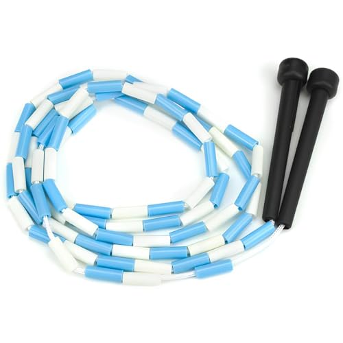 7-Foot Beaded Jump Rope - Weighted Segmented Fitness Rope - Blue & White