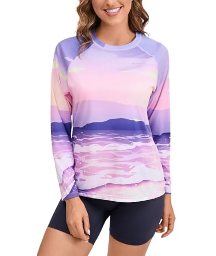 Women's Rash Guard UPF 50+ Long Sleeve Swim Shirt - Large Purple Ocean
