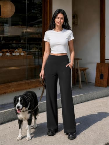 Wide Leg Yoga Pants for Women - High Waist, Large, Black