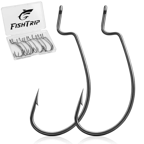 EWG Hooks for Bass Fishing - 50pcs Black Worm Hooks