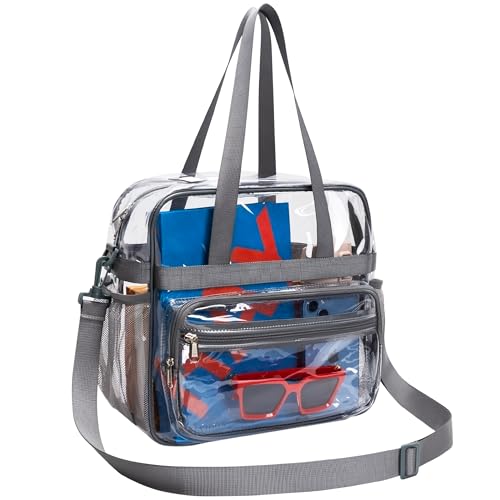 Clear Stadium Tote Bag with Multiple Front Pockets - Grey-3